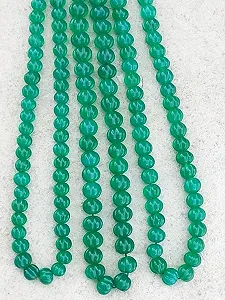 Бусины из натурального зеленого оникса, гладкие, арбуз, 6-7 мм, нить длиной 20 см - Фото 1