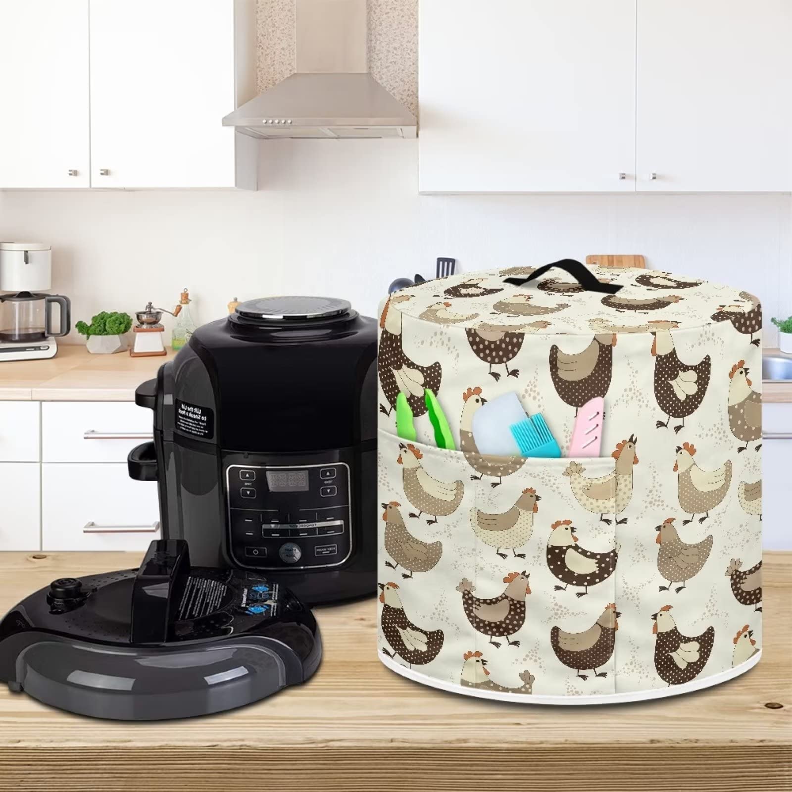 Защитное покрытие ZIATUBLES Chicken White Print Slow Cooker, Crock Pot С одним карманом Дизайн Белый 6 кварт, фото №3