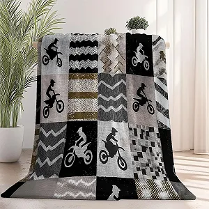 Фланелевое одеяло 180 x 220 см, Нейтральный клетчатый узор Мотоцикл Тема Декоративное одеяло для кровати Кресло Диван - Коричневое Осень и Зима Мягкое Пушистое Плюшевое одеяло - Фото 1