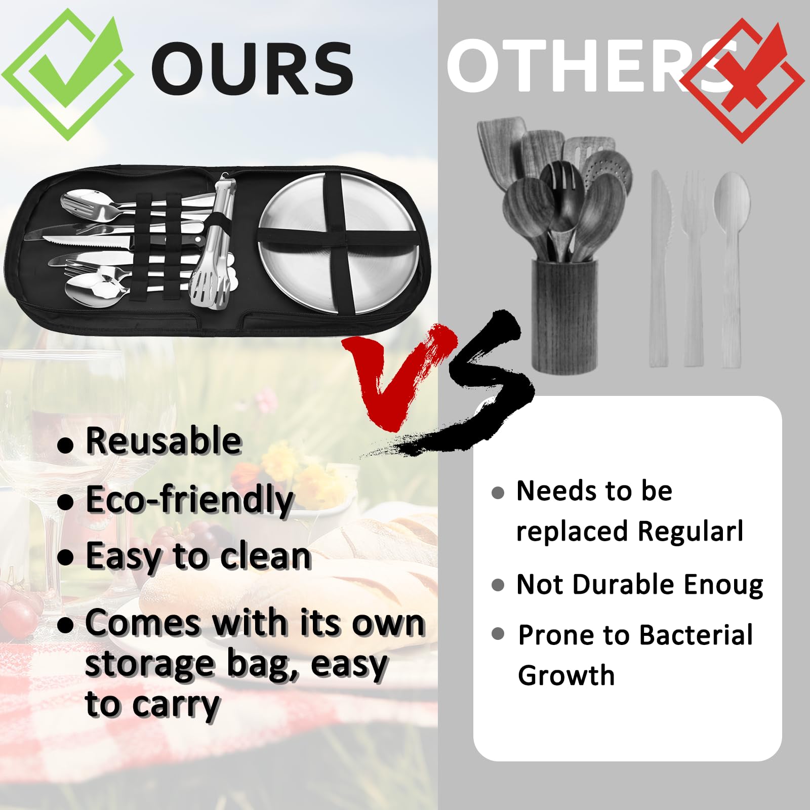 Набір столових приборів HDKAJL Portable з нержавіючої сталі для 2 людей, фото №7