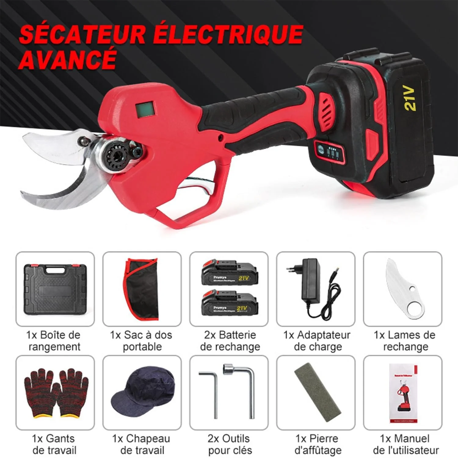 Акумуляторний електричний секатор 50 мм 1000 W 2 x 6000 mAh LCD-дисплей, фото №7