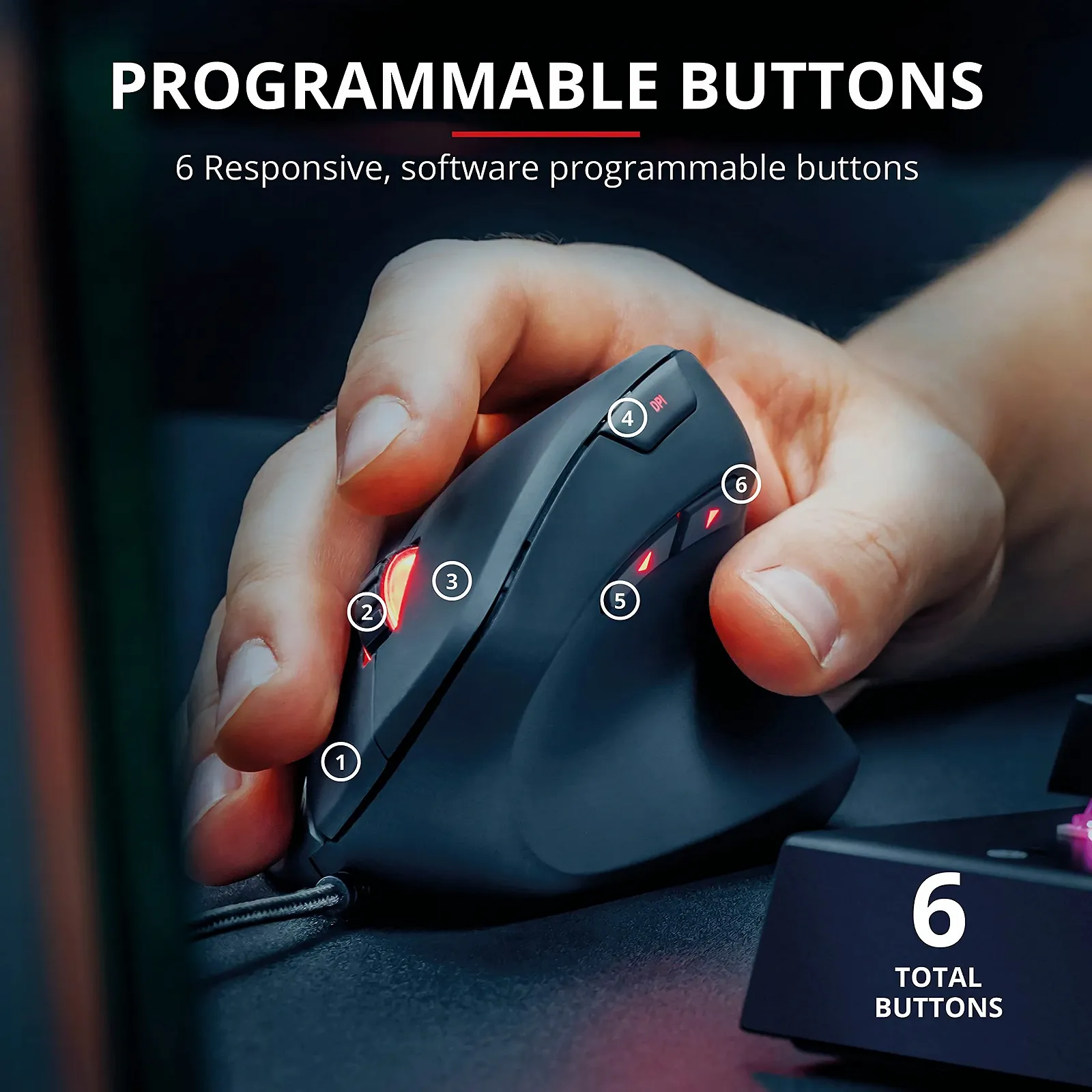 Мышь игровая Trust Gaming GXT 144 Rexx вертикальная эргономичная, 250-10000 DPI, 6 кнопок, черная, фото №2