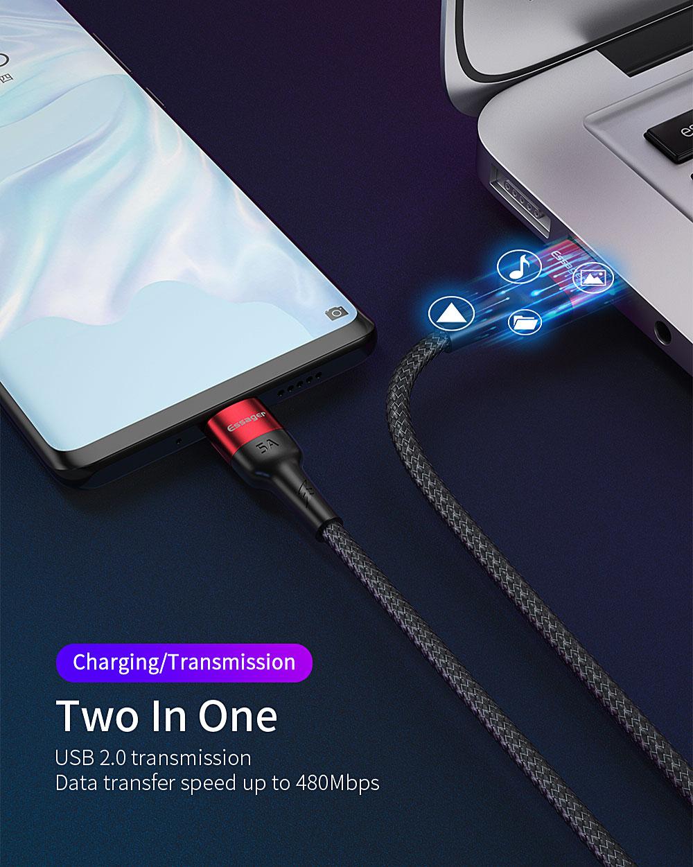 Зарядный кабель Super Quick Charge ESSAGER 5A Type-C 1метр(PS), фото №7 Зарядный кабель Super Quick Charge ESSAGER 5A Type-C 1метр(PS), фото №7