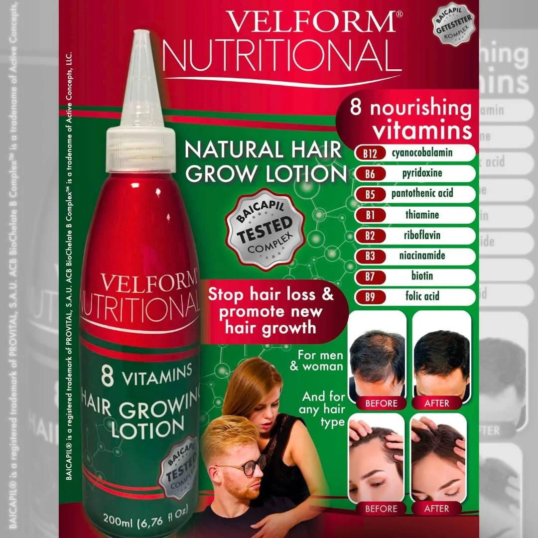 Лосьйон Velform Nutritional для стимуляції росту волосся та запобігання випадінню 8 вітамінів, збільшує густоту 200 мл, фото №5