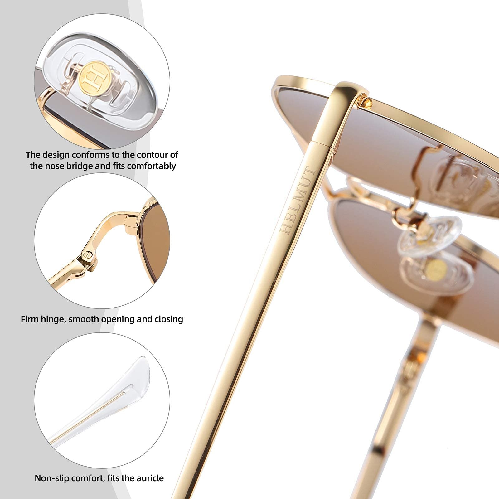 Сонцезахисні окуляри Авіатори H HELMUT JUST Чоловічі Жіночі Унісекс Поляризовані з UV400 захистом Ретро Великі Класичні Надлегкі, Коричневий, фото №5