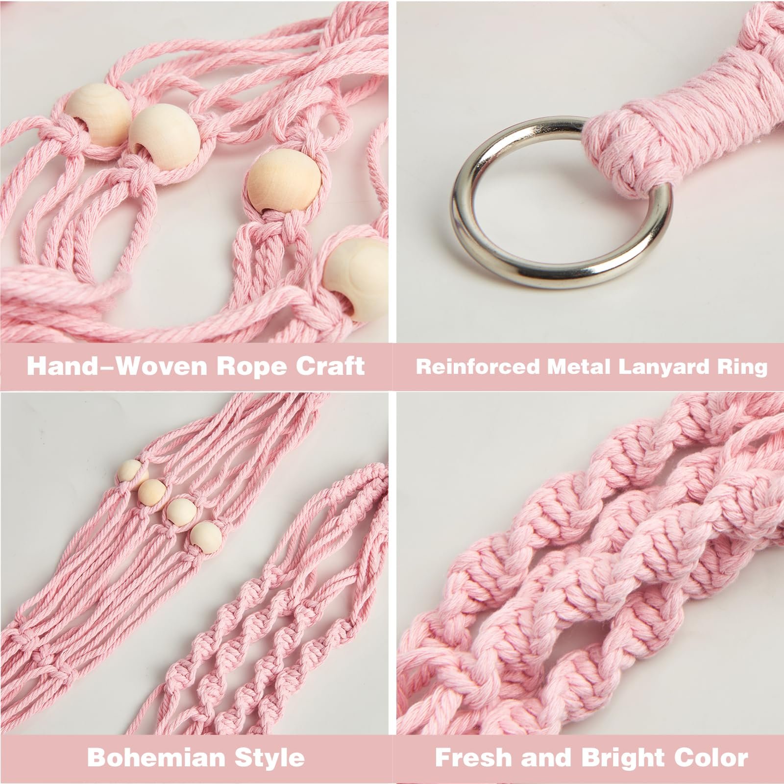 Підвіси для рослин макраме XXXFLOWER набір 3 шт. бавовняний шнур Бохо рожеві, фото №4 Підвіси для рослин макраме XXXFLOWER набір 3 шт. бавовняний шнур Бохо рожеві, фото №4