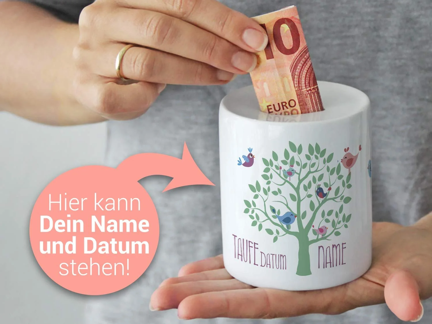 Скарбничка GRAZDesign Хрещення керамічна Дерево з птахами, фото №3