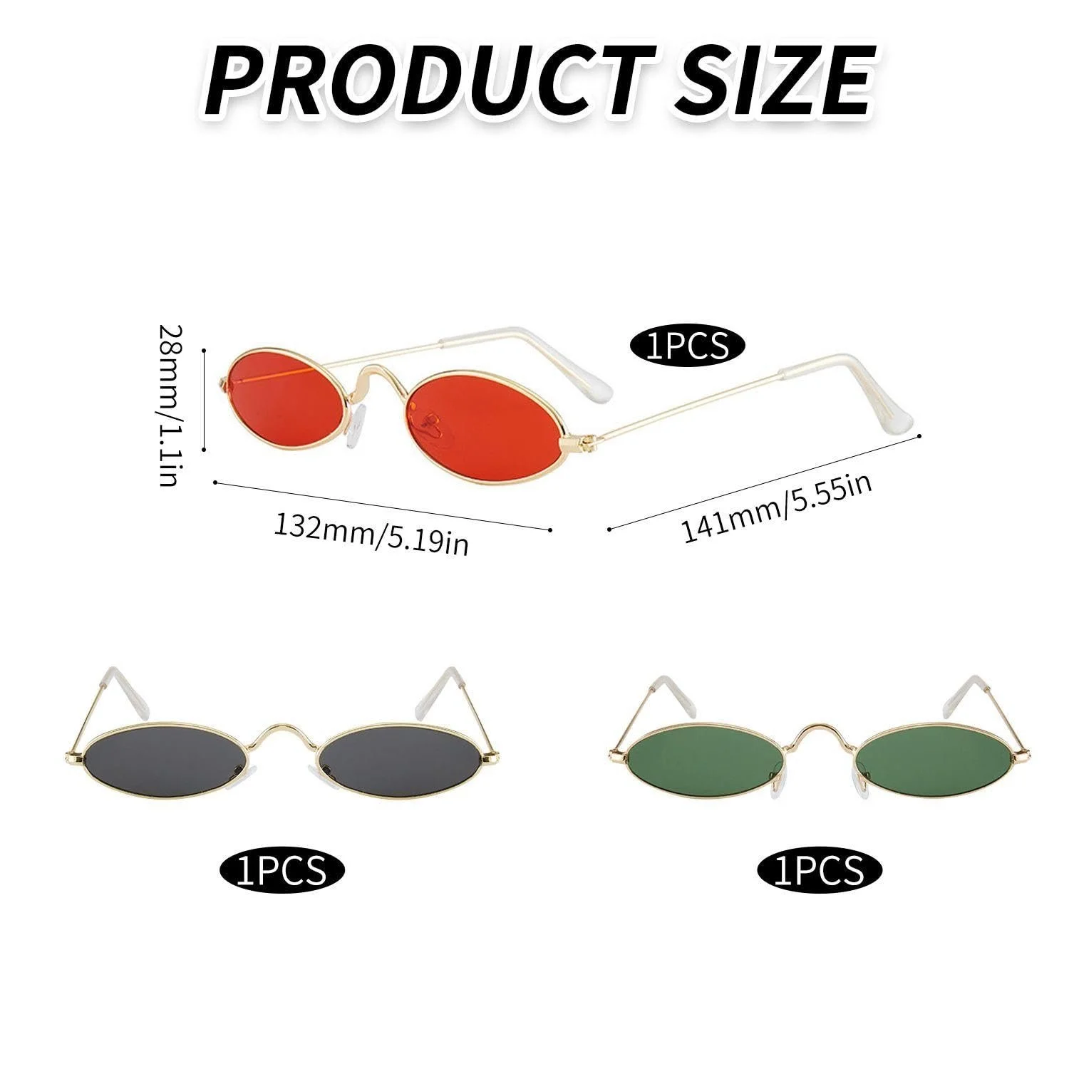 Солнцезащитные очки YSJCHEBS Овальные Ретро Металлические Золотая оправа красная фольга 3 шт., фото №2