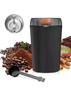 Электрическая кофемолка 80 г, мощный двигатель 350 Вт, однокнопочный дизайн безопасности, переменный помол, портативная электрическая кофемолка со щеткой для чистки, нержавеющая сталь - Фото 1