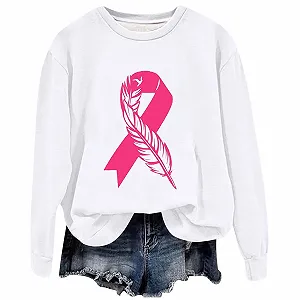 Модные свитшоты для женщин в поддержку борьбы с раком груди, с длинными рукавами, удобные, с графическим принтом, с круглым вырезом, повседневные, осенние, худи, свободного кроя, тонкие, милые, 2025 с дизайном - Фото 1