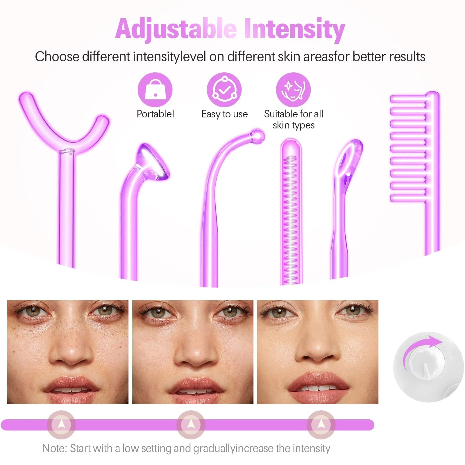 Апарат для високочастотної терапії обличчя 6 аргонових електродів Скляні трубки портативний, фото №2