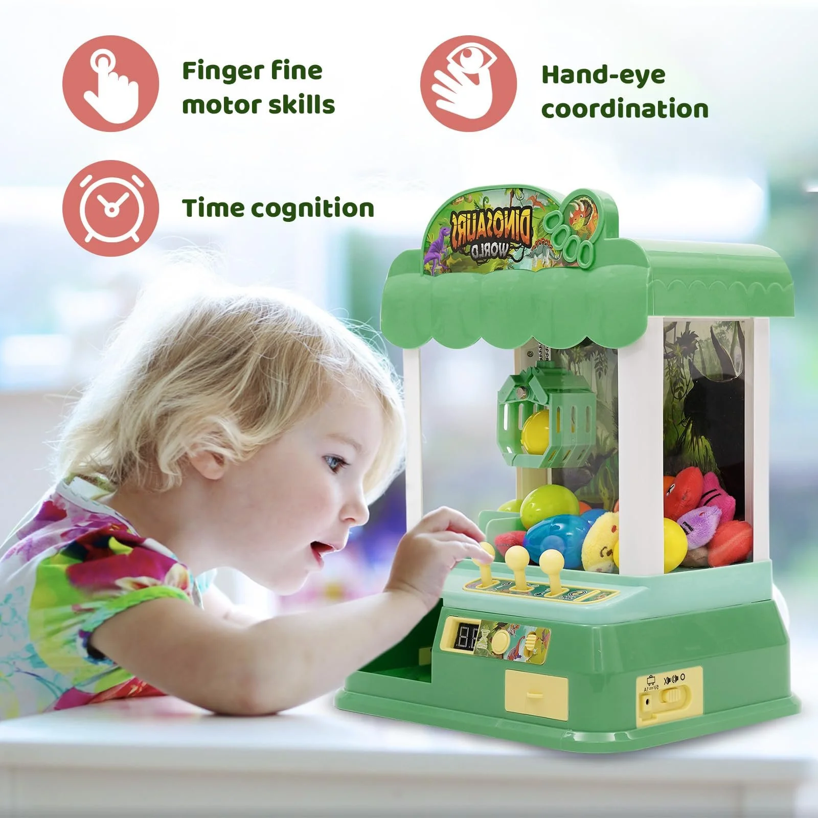 Іграшка Arkyomi Grab Machine Candy Grabber Mini Grabber Doll Gachapon Sweets with Coin Slide and Grab Arm Automatic Soft Toys Claw Machine Колір Зелений, фото №5