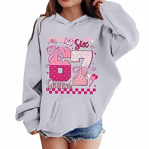 Худи 67 Meme для девочек, с длинными рукавами, принтом 67, валентинкой, удобный свитшот, уличная одежда, повседневная куртка для мальчиков и девочек - Фото 1