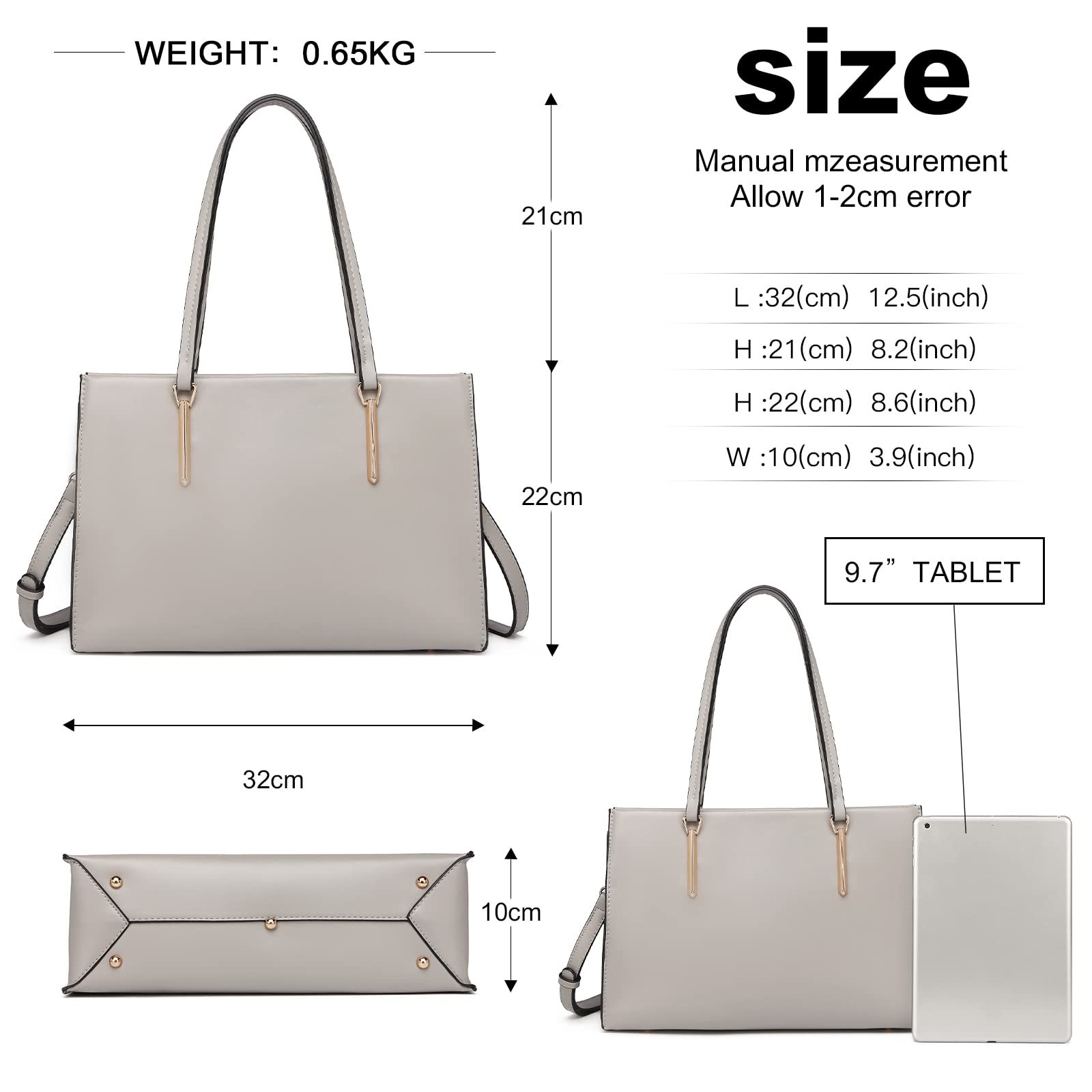 Сумка с ручкой Miss Lulu Ретро 32 x 22 x 10 см, 730 г, серая, фото №5