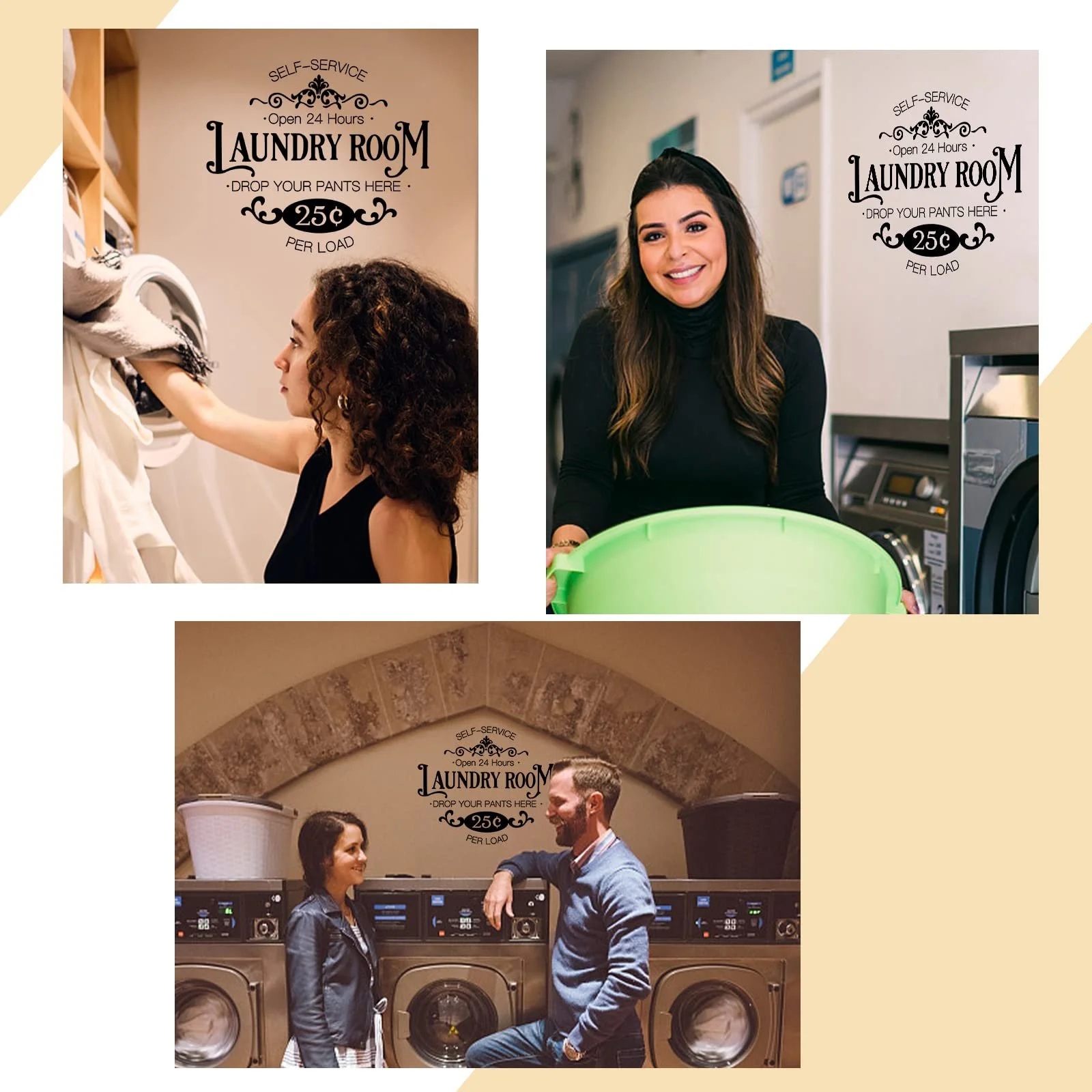 Наклейка на стіну SUPERDANT Пральня самообслуговування Self Service Laundry Open 24 Hours Drop You Pants Here вінілова 29 x 42 см, фото №3