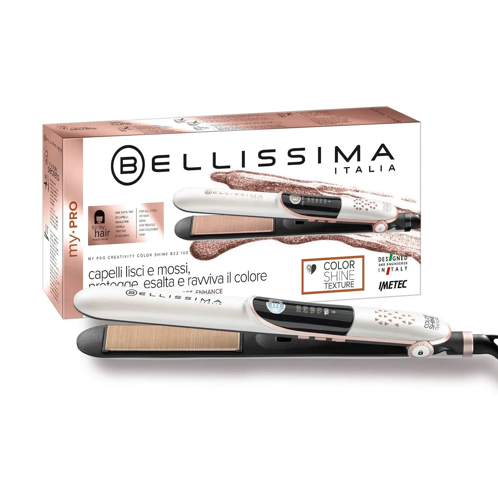 Выпрямитель для волос Imetec BELLISSIMA Creativity Color Shine B22 100 150-230°C Тканевое покрытие, фото №1 Выпрямитель для волос Imetec BELLISSIMA Creativity Color Shine B22 100 150-230°C Тканевое покрытие, фото №1
