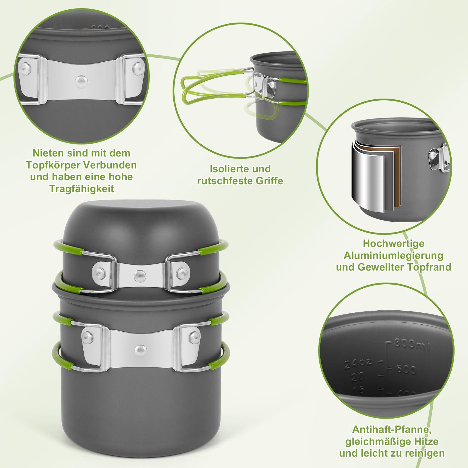 Набор посуды Shayson Camping Pot Set с газовой плитой, портативный алюминиевый складной набор для готовки на 1-2 человек, фото №5