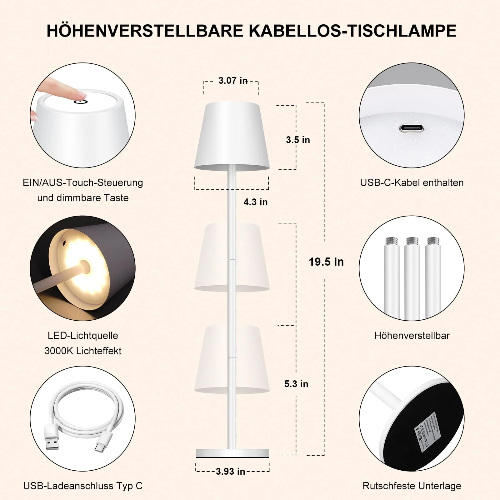 Настільна лампа LED Wireless Touch USB-C Dimmable IP54 2 шт., фото №7