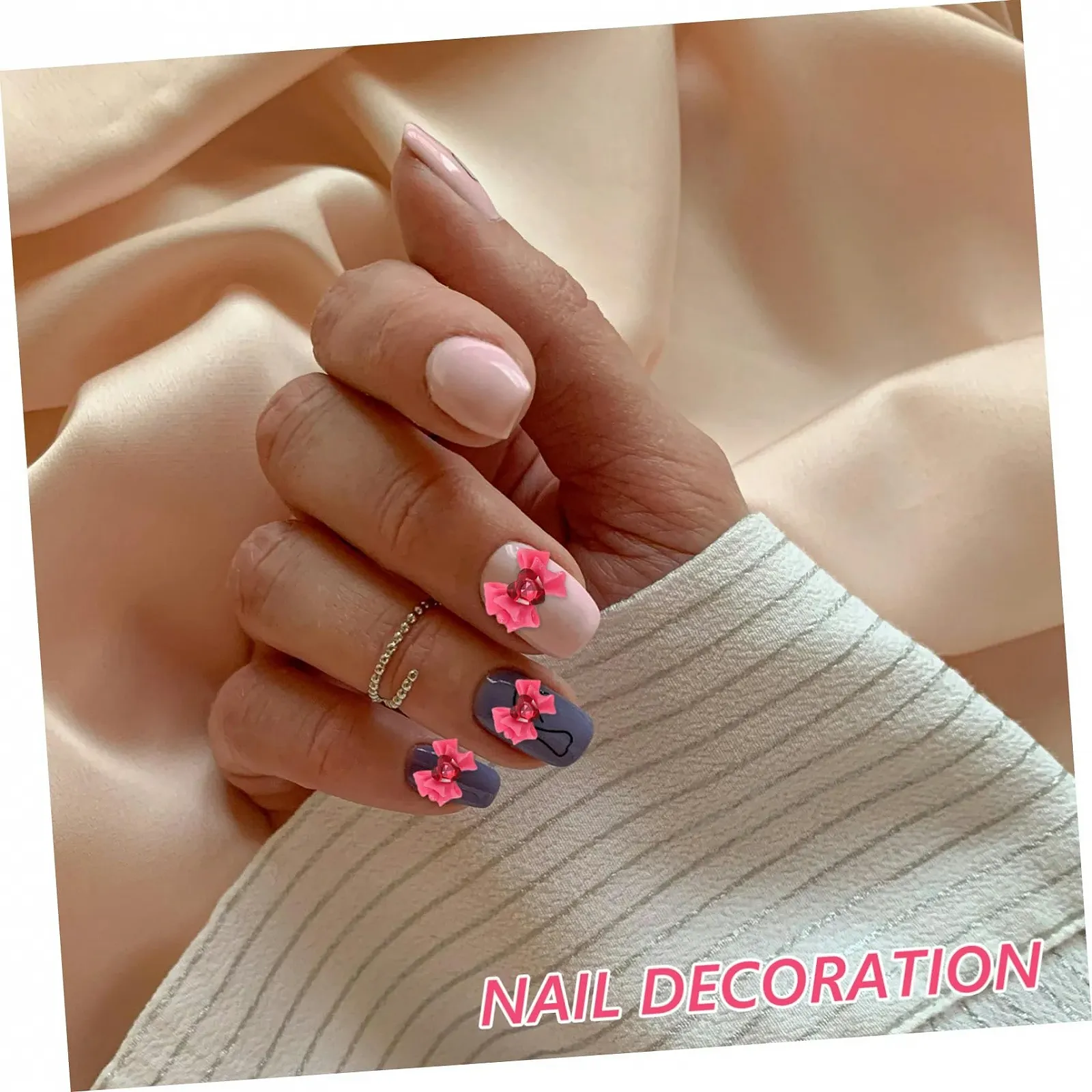 Прикраса для нігтів Ipetboom 40 аркушів Бантик Рожевий Манікюрні коштовності, фото №5