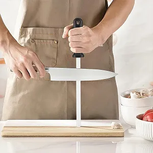 Керамічний мусат для заточування ножів Diamond Carbon Professional з направляючими кута та ударостійким ковпачком synthetic.ua - Фото 1