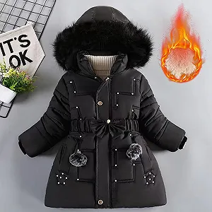 Зимнее пальто для девочек Generisch, длинная куртка Softshell, пуховая куртка для мальчиков с меховым капюшоном, удобная, однотонная, длинный рукав, классическая парка на молнии synthetic.ua - Фото 1