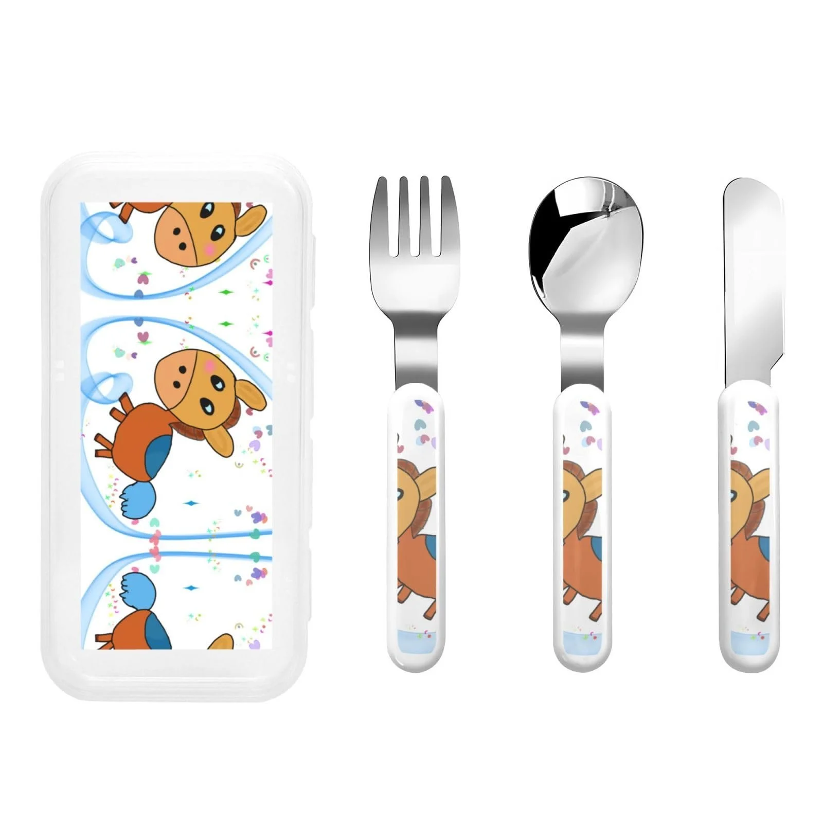 Набір дитячих столових приборів Listening Mule з принтом, три предмети, багаторазовий, фото №1 Набір дитячих столових приборів Listening Mule з принтом, три предмети, багаторазовий, фото №1