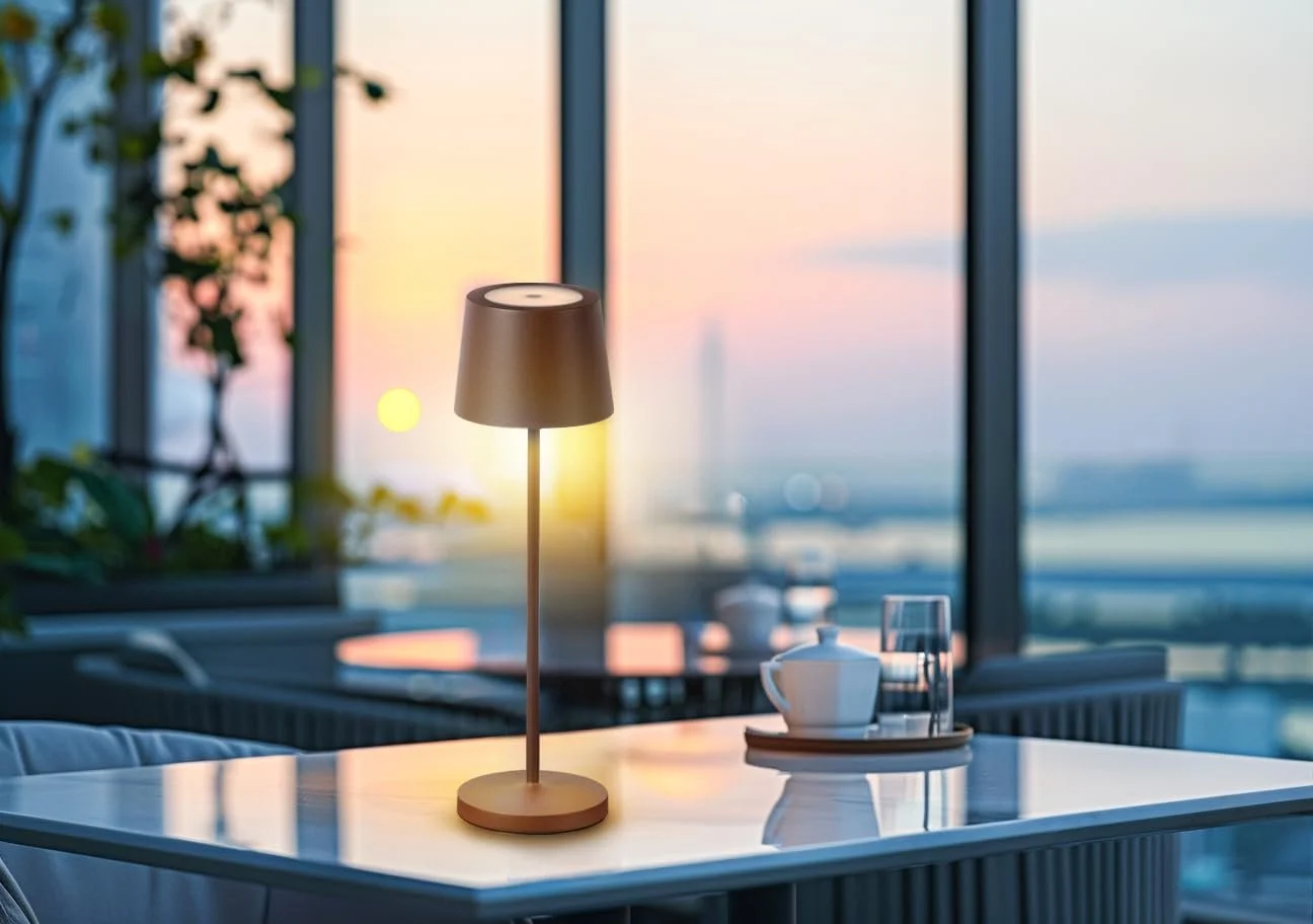 Настільна лампа METRO Professional CAURO LED, набір з 2 шт., алюміній/полікарбонат, діаметр 11.5 x 39 см, USB-з'єднання, сенсорне управління, з регулюванням яскравості, водонепроникна, коричнева, фото №9