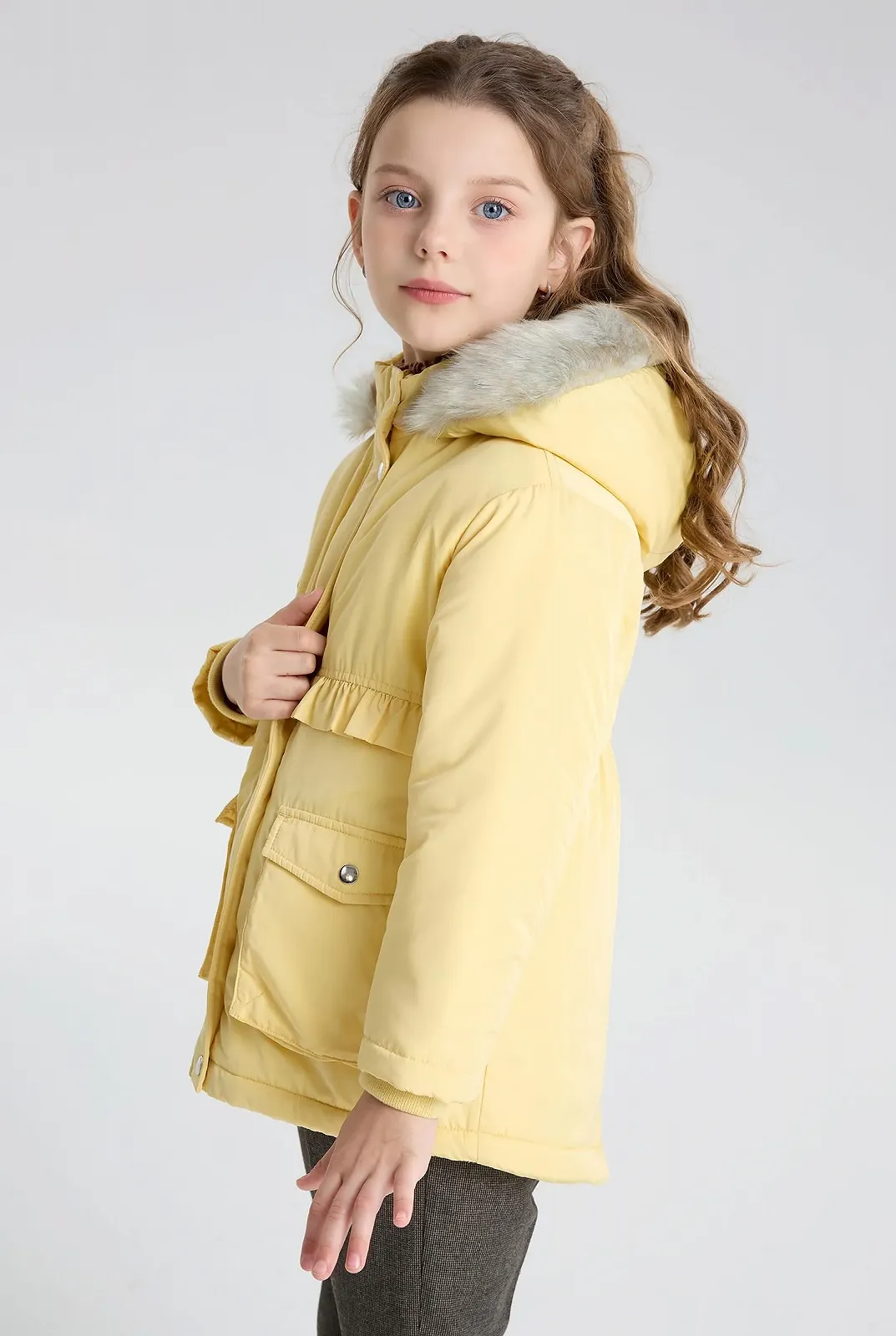 Зимове пальто SOLOCOTE для маленьких дівчаток, Легке з хутряним капюшоном, фото №3