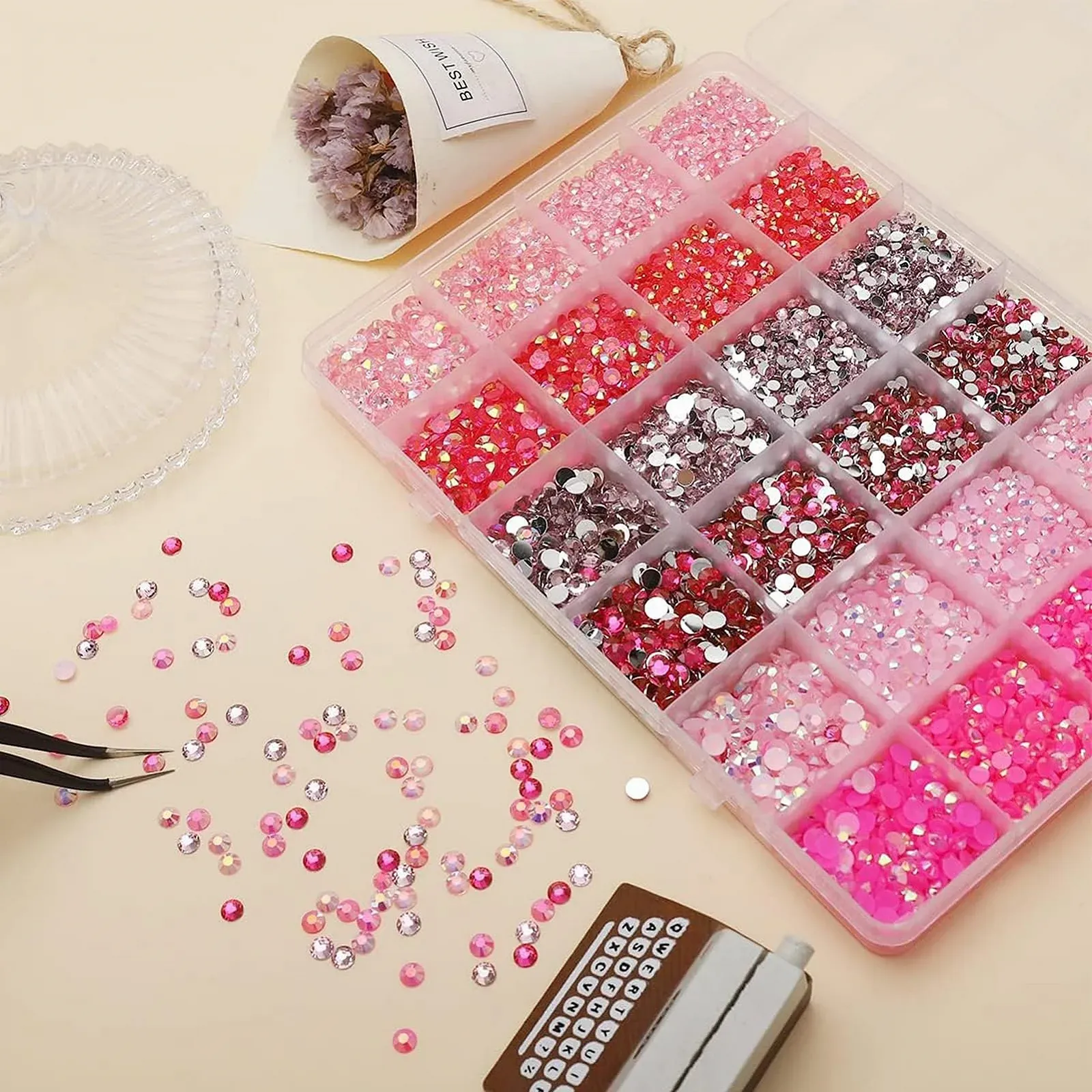 Стразы смоляные, без термофиксации Jelly Rhinestones Gems, 6 цветов для DIY макияжа лица, чашки, DIY украшения, 3, 4, 5 мм (розовые стразы), фото №6