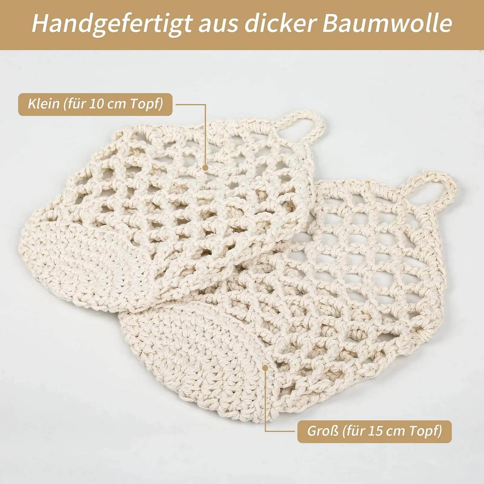 Підвісні кошики макраме 3 штуки Бежеві в стилі бохо, фото №5