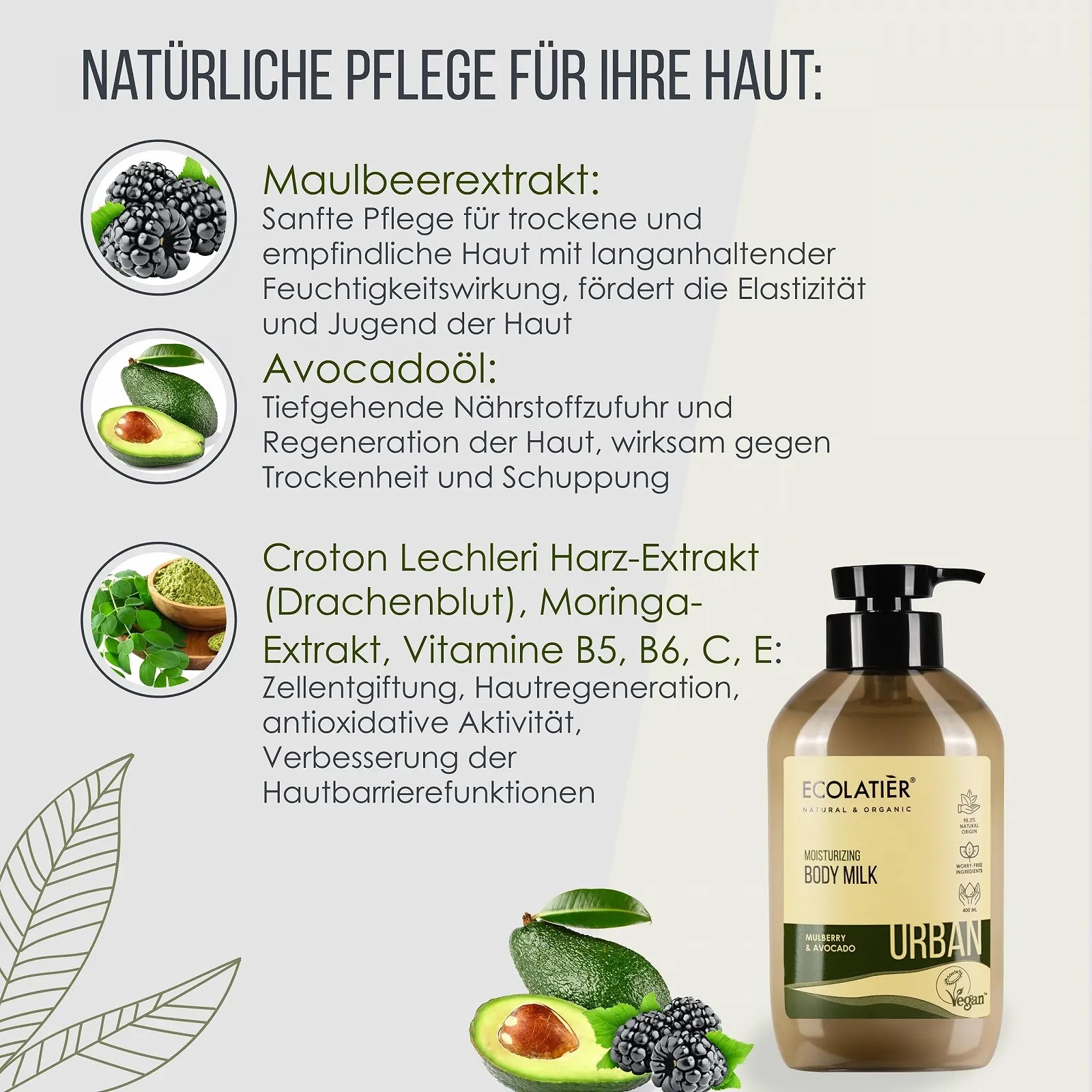 Молочко для тіла Ecolatier Mulberry & Avocado зволожуюче для чоловіків та жінок 400 мл, фото №3