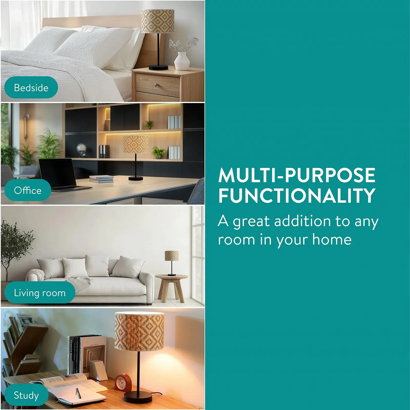 Настільна лампа Navaris 30 см E27 металева основа картатий візерунок, фото №5