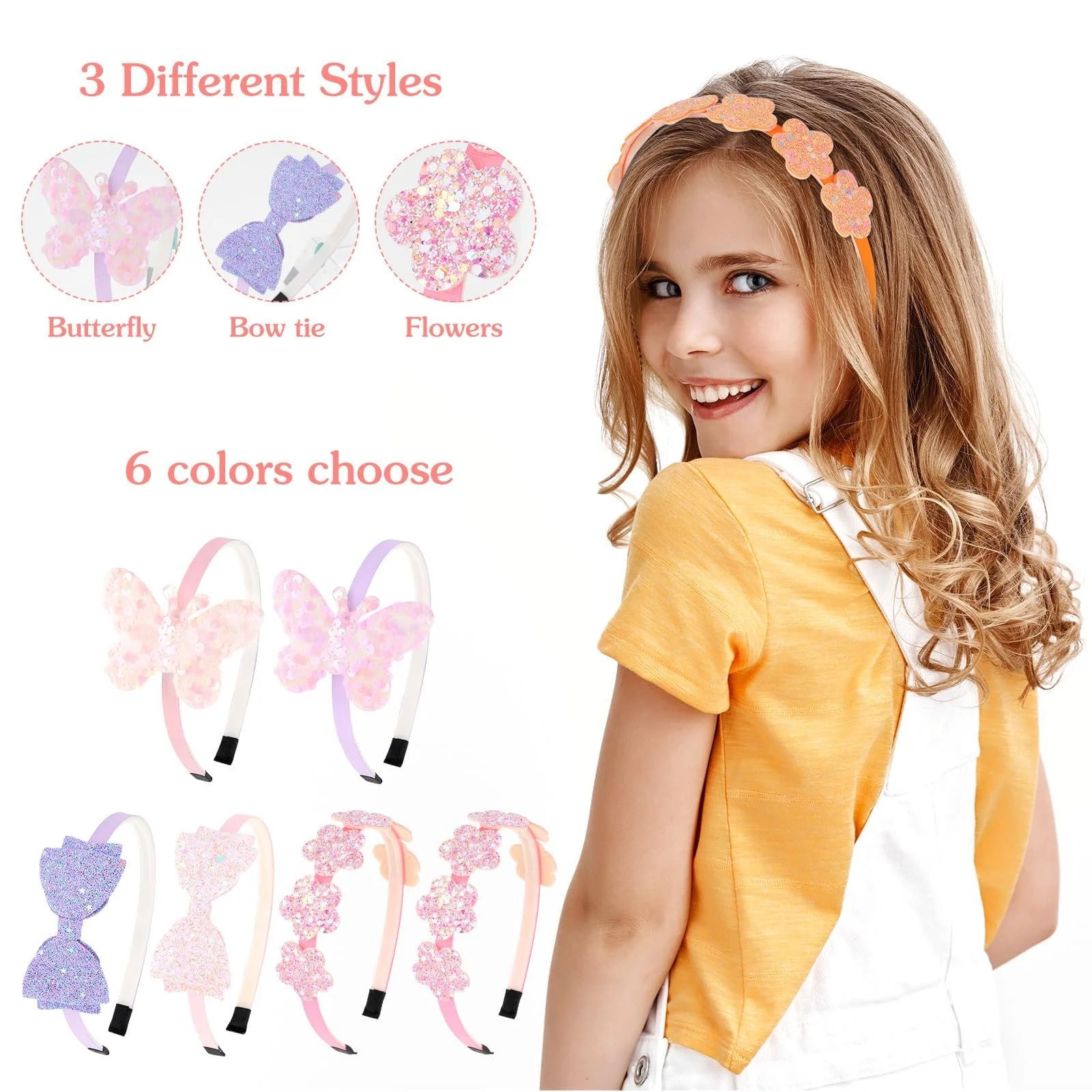 Обруч Блискучий Бант Метелик Квітковий Різнокольоровий, 6 шт, фото №3