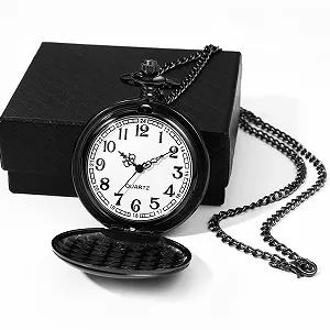 Карманные часы JewelryWe с цепочкой для мужчин и женщин, аналоговые кварцевые часы с гравировкой, простые гладкие часы-подвеска, подарок synthetic.ua - Фото 1