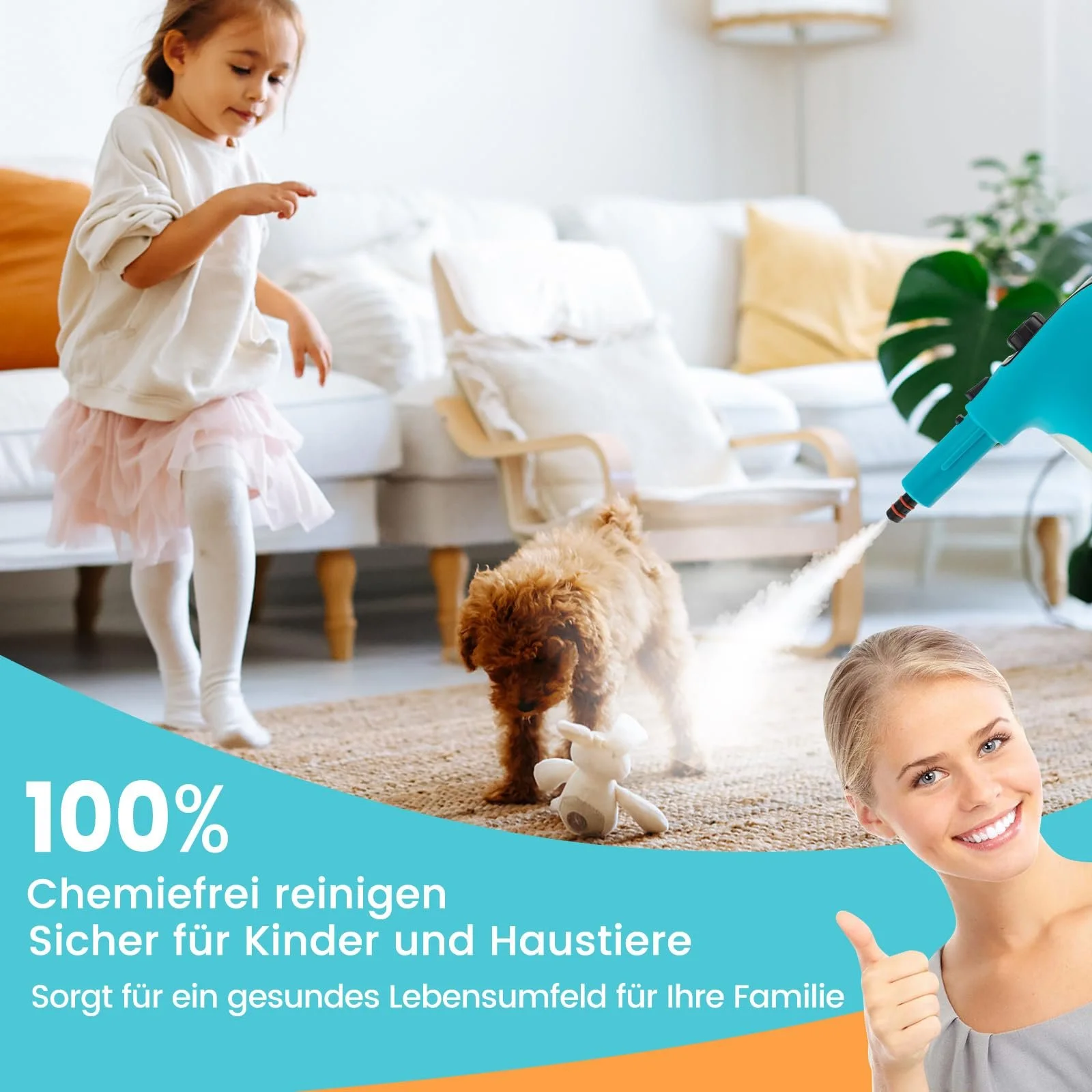 Пароочисник COSTWAY 1500 Вт 400 мл до 125°C 1 хв 2 бар ручний з 14 аксесуарами Синій, фото №6