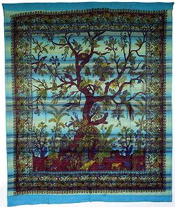 Настенное крепление в стиле бохо GURU SHOP, индийское покрывало, Древо жизни, бирюзовый, хлопок, 250 x 210 x 0 см synthetic.ua - Фото 1