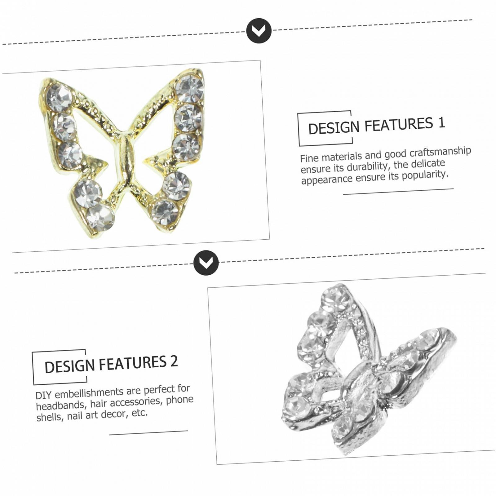 Стразы для ногтей, набор 40 шт., бабочки, подвески, стразы для акриловых ногтей, сплав, фото №9