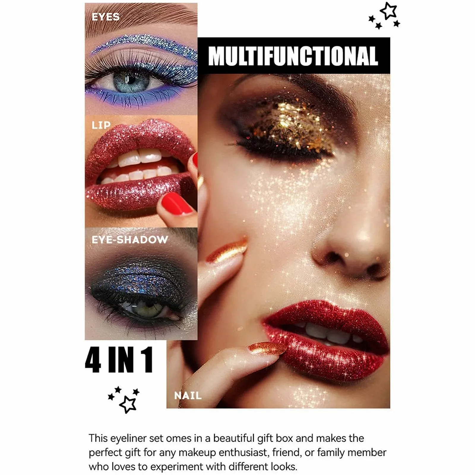 Подводка для глаз Блестящая Rosixehird Неоновая радужная, фото №2