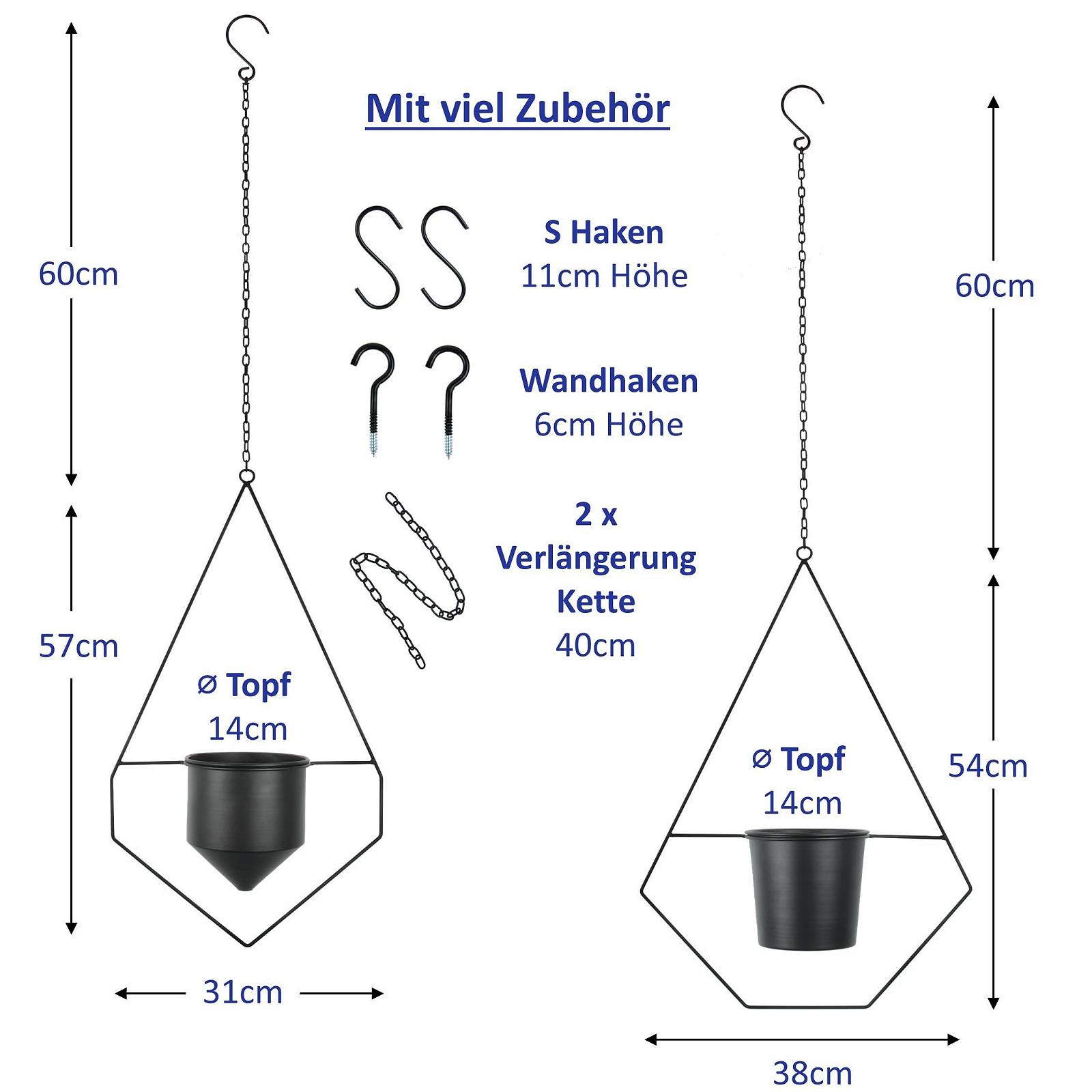 Підвісний вазон alma home Набір з 2 підвісних кошиків Металевий з гачком та подовжувачем ланцюга Чорний, фото №4 Підвісний вазон alma home Набір з 2 підвісних кошиків Металевий з гачком та подовжувачем ланцюга Чорний, фото №4
