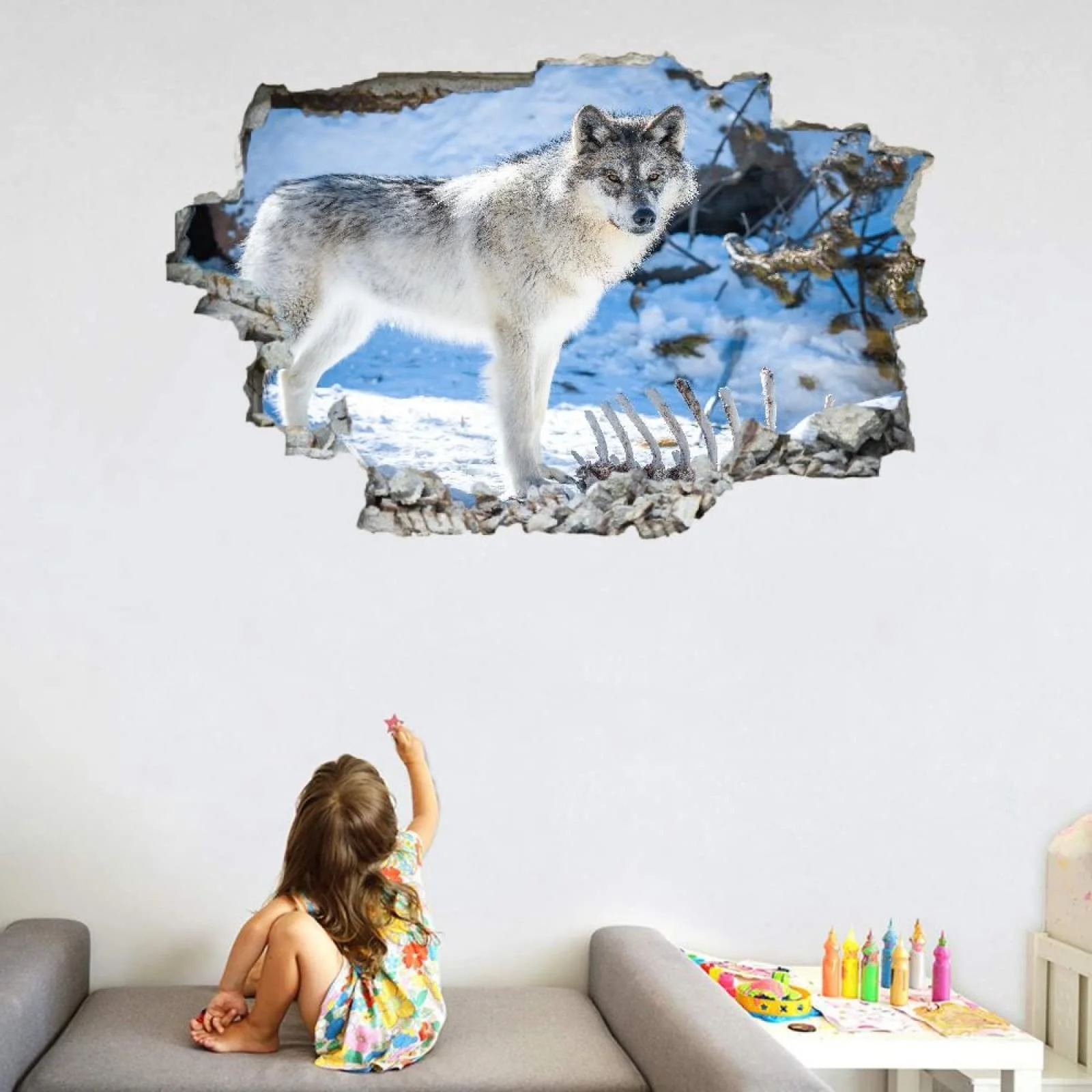 Наклейка на стіну Вовк 3D Breakthrough 120 x 80 см Самоклеючий вініл, фото №4 Наклейка на стіну Вовк 3D Breakthrough 120 x 80 см Самоклеючий вініл, фото №4