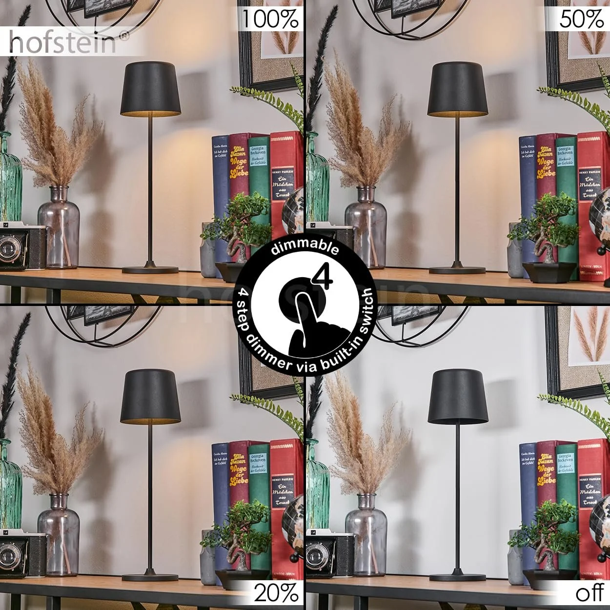 Настільна лампа HOFSTEIN Belece LED димована метал/пластик USB-C акумулятор 2 Ват 310 Люмен 3000 Кельвін чорний/білий, фото №3