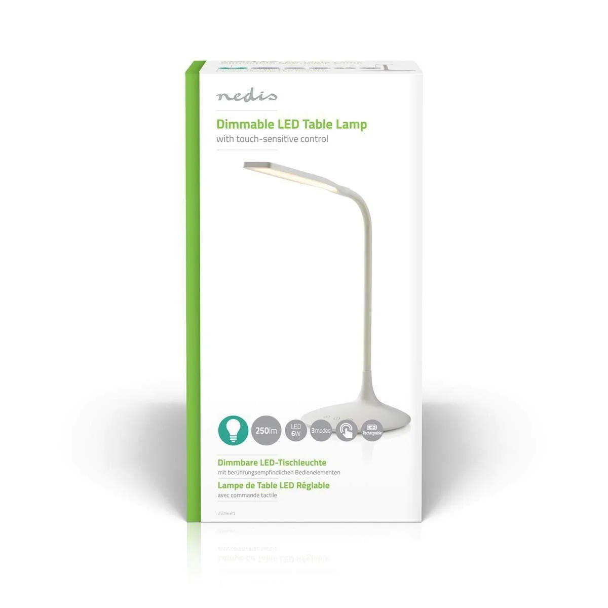 Настільна лампа LED NEDIS LTLG3M1WT2 регульована яскравість сенсорне управління акумуляторна 250 лм біла, фото №9