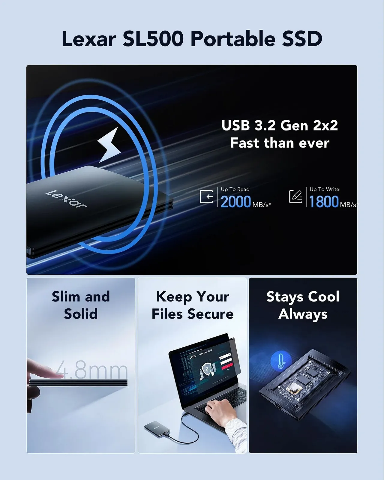 Внешний SSD Lexar SL500 1 ТБ USB 3.2 Gen 2x2 Portable SSD, фото №2 Внешний SSD Lexar SL500 1 ТБ USB 3.2 Gen 2x2 Portable SSD, фото №2