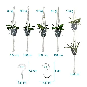 Подвесная корзина макраме 5 шт. Белая 145/104/100 cm Из хлопковых веревок synthetic.ua - Фото 1