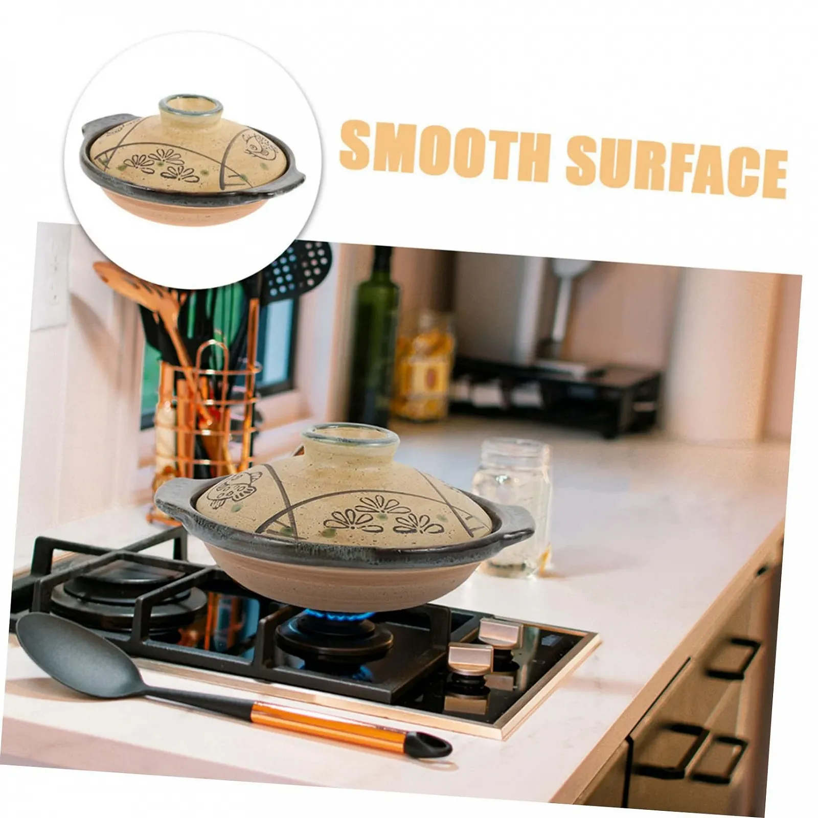 Керамічна каструля TOYANDONA в японському стилі термостійка з плоским дном та нековзною ручкою, фото №9