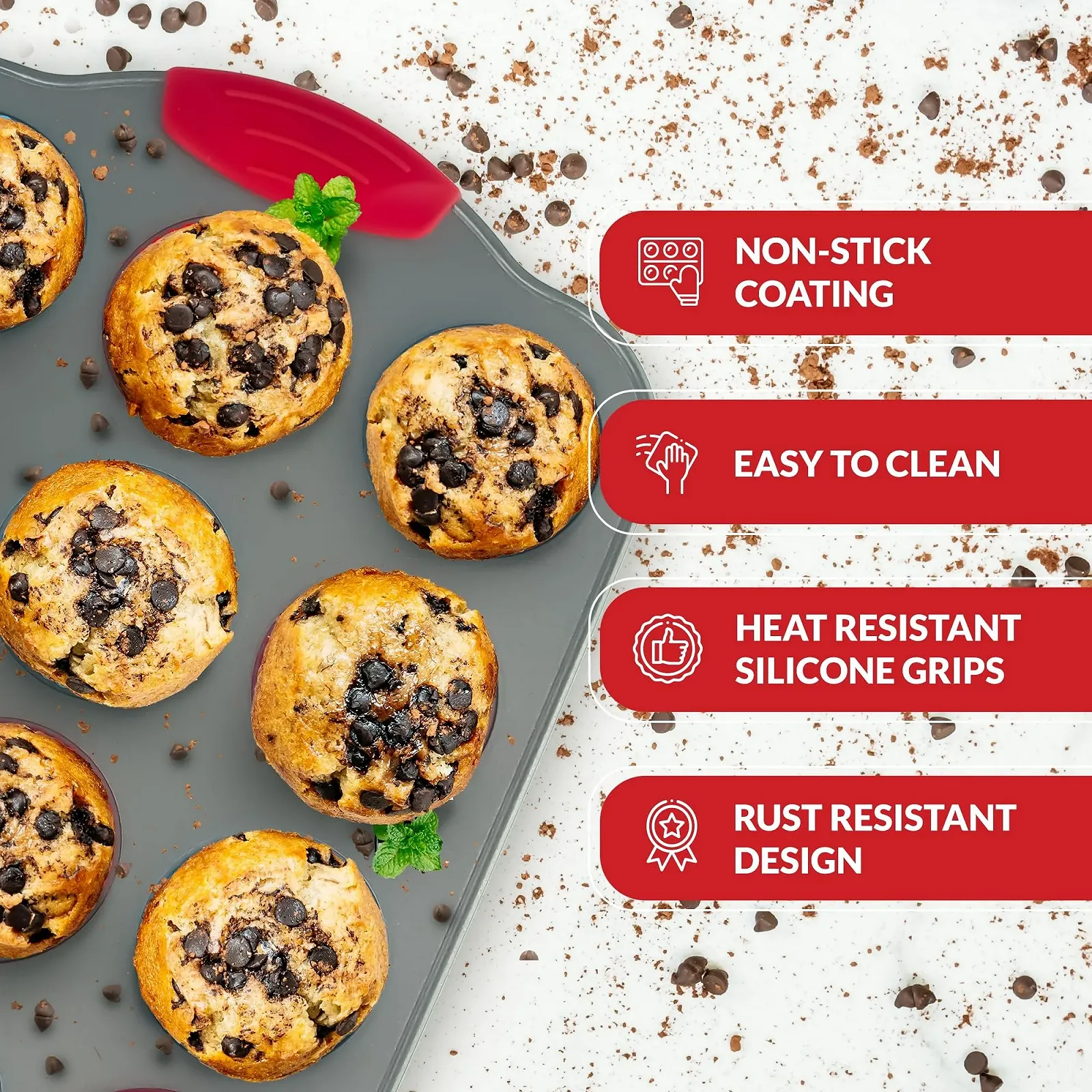 Форма для 12 мини-маффинов Boxiki Kitchen с силиконовыми вкладышами (набор из 12 шт.) профессиональная антипригарная из стали и силикона, фото №2