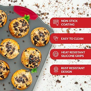 Форма для 12 мини-маффинов Boxiki Kitchen с силиконовыми вкладышами (набор из 12 шт.) профессиональная антипригарная из стали и силикона synthetic.ua - Фото 1