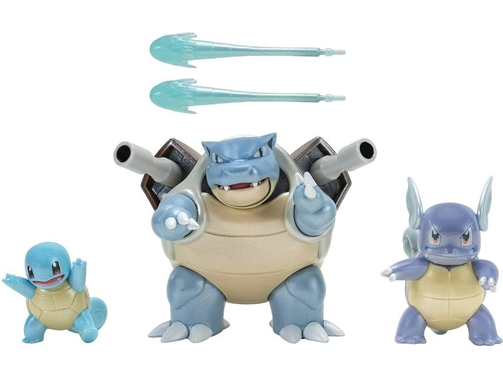 Фигурки Pokemon Bizak Squirtle Evolution Multipack Wartortle и Blastoise 5 см, 8 см и 12 см, фото №1
