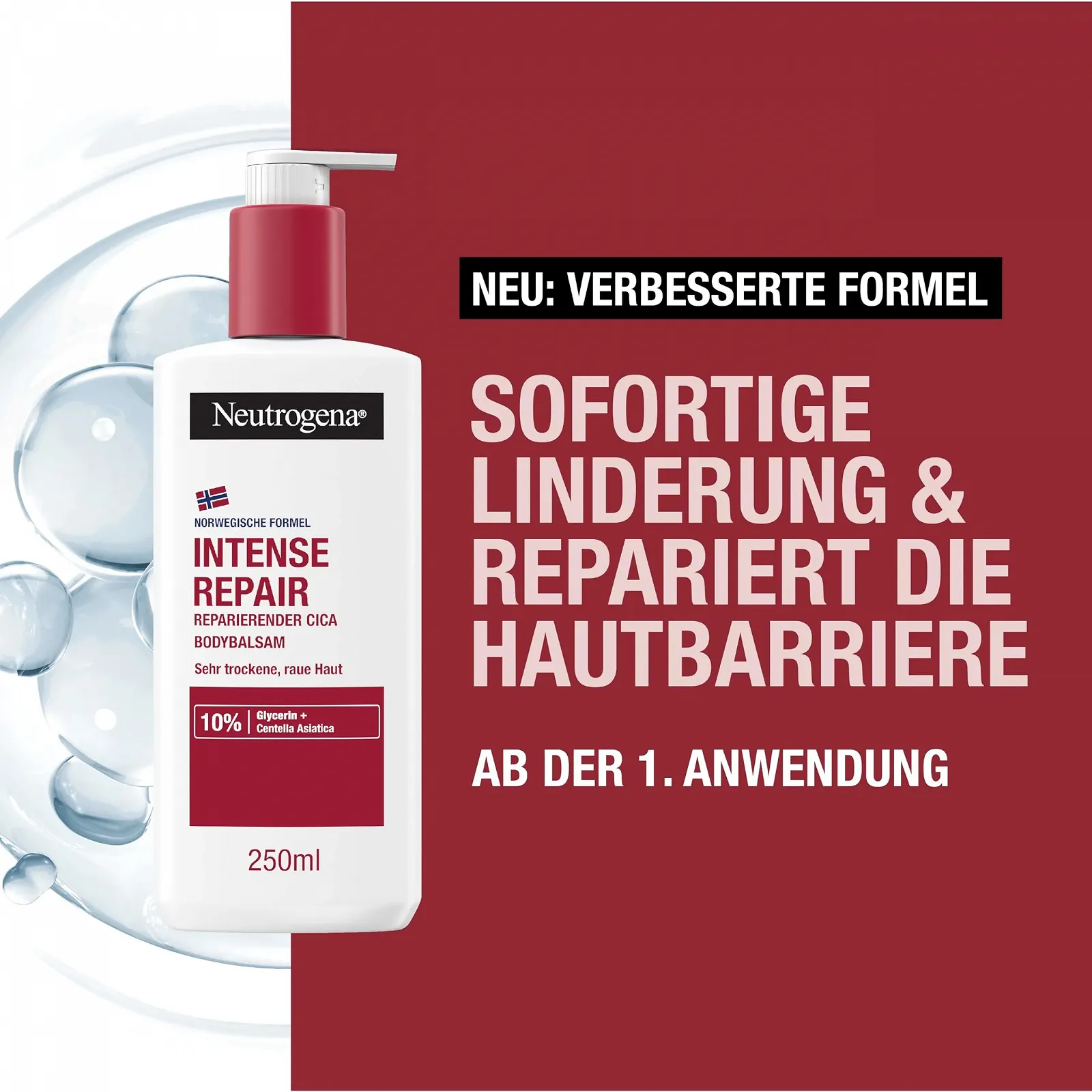 Бальзам для тела Neutrogena Norwegian Formula Intense Repair Repairing CICA 250 мл для мгновенного облегчения и большего увлажнения для очень сухой, шершавой кожи, фото №2