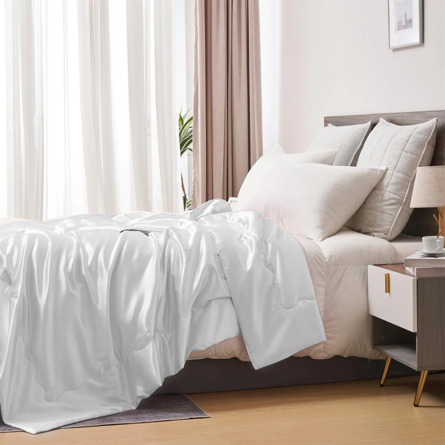 Покривало Gezu Satin 200 x 200 см, біла - охолоджуюча шовковиста, покривало для ліжка, дивана, фото №3